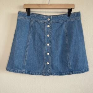 Madewell Stretch Denim A-Line Mini Skirt Snap Button Front - Size 14